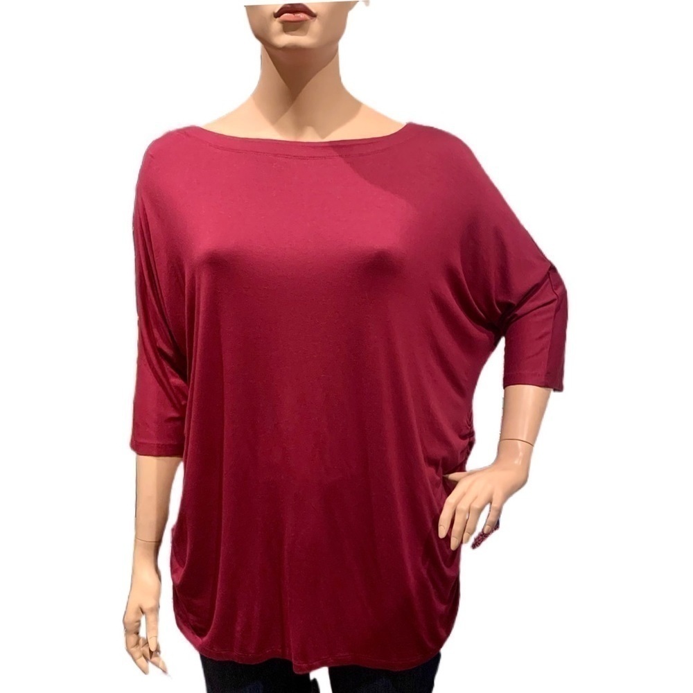 IGIGI Deirdra Long Tunic Top Plus Sz 22 / 24 Wine Red Dolman 3/4 Sleeves Blouson